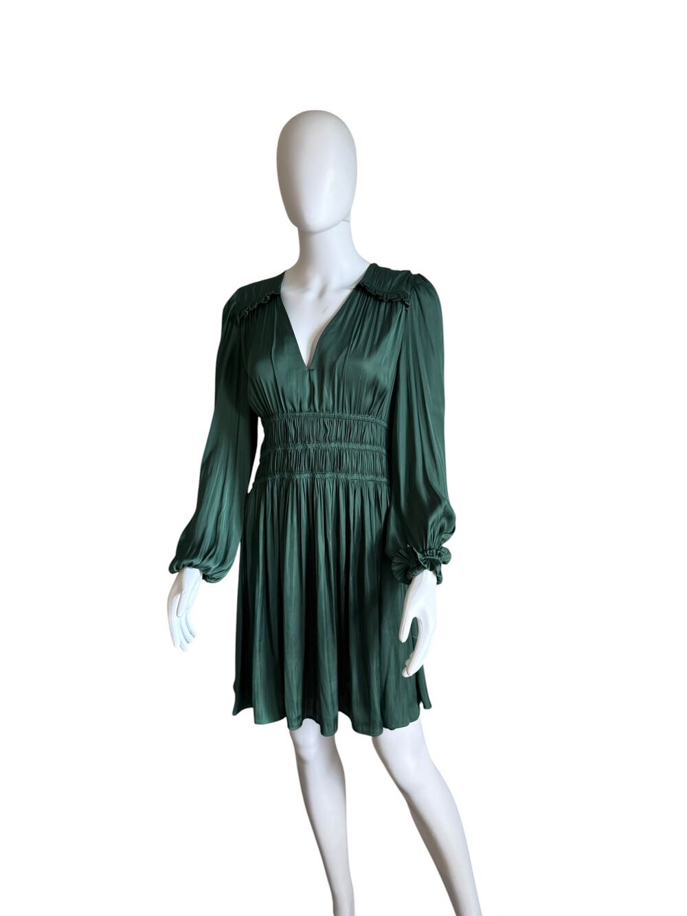 Emerald Green Smocked Puff Sleeve Mini Dress